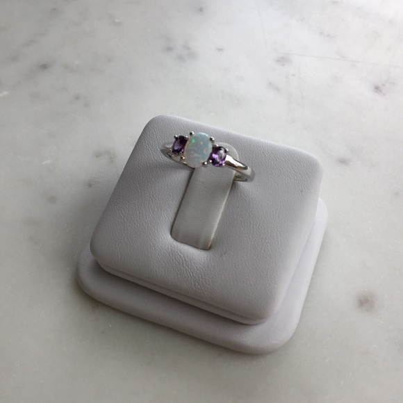 Sterling Silver Lab Created Opal Ring - Picture 2 of 16